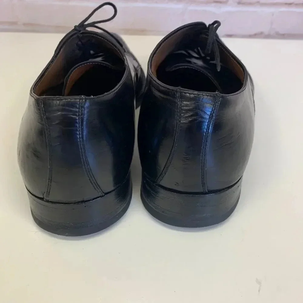 Ferragamo Loafers Oxfords Dress Formal Shoes Leather Lace Up Black Size 7.5